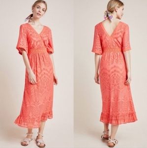 Farm Rio Anthropologie coral Devore maxi dress L